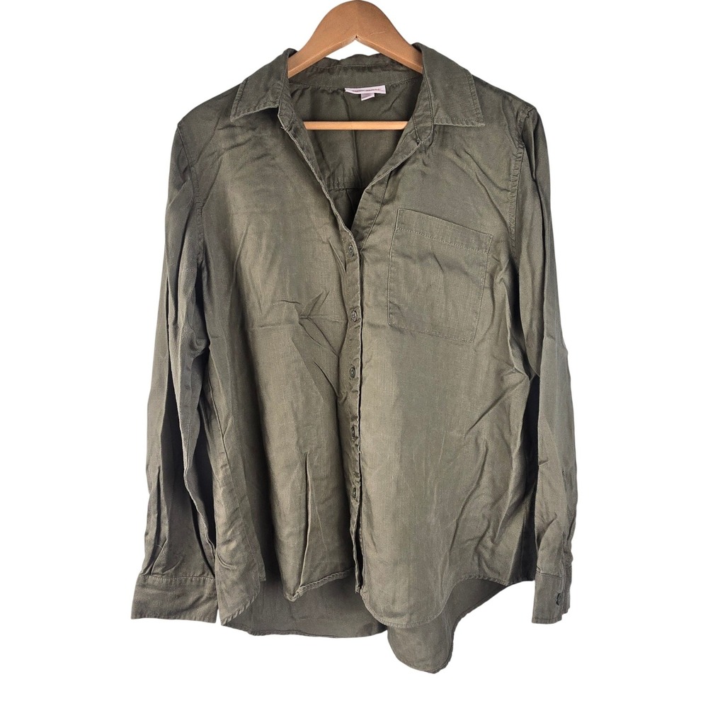 Knox Rose Women Olive Green Lyocell Button Down Shirt Long Sleeve Utility Large